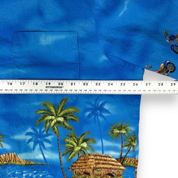 KY'S Vintage Shirt Mens 2XL Blue Hawaiian‎ Motorcycle Beach Palms Tiki Aloha USA - Picture 5 of 12